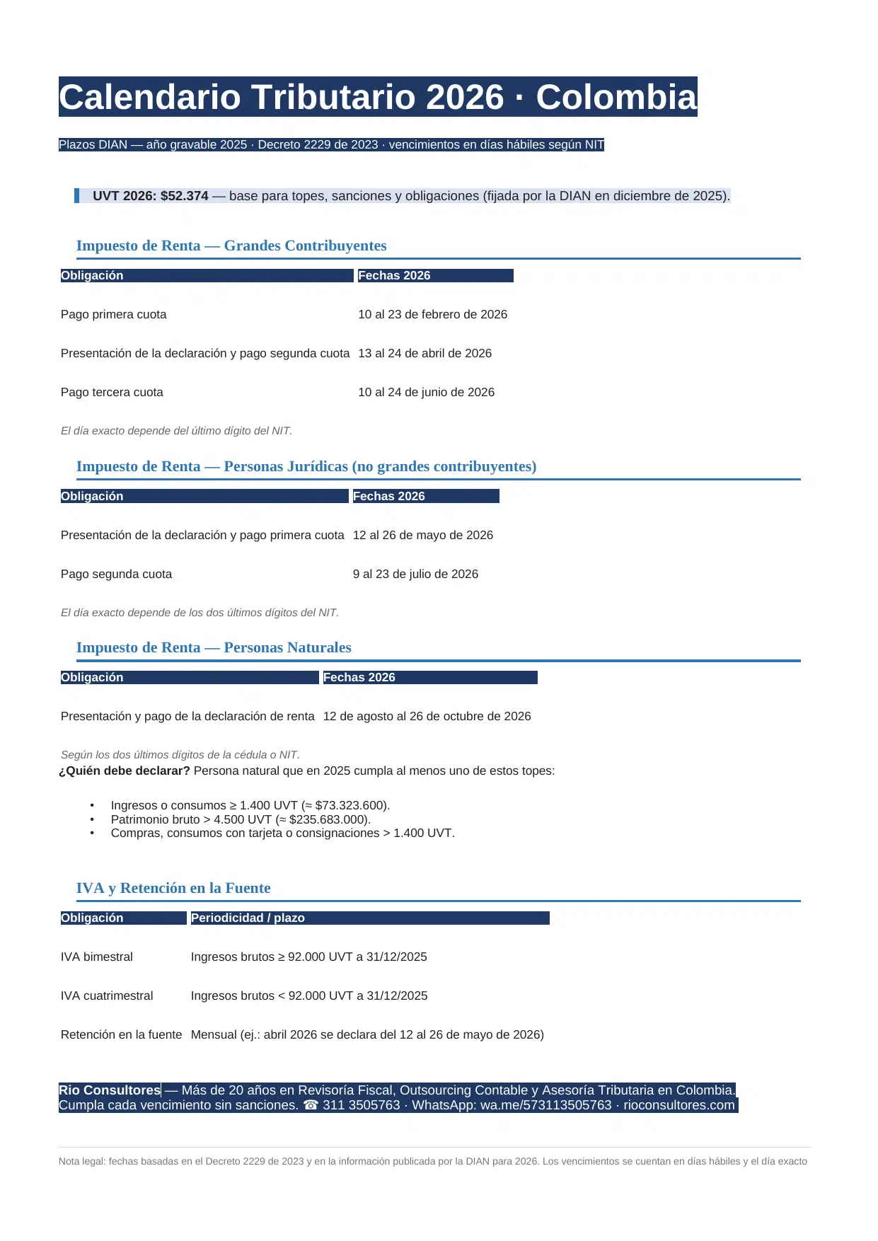 Calendario Tributario 2026